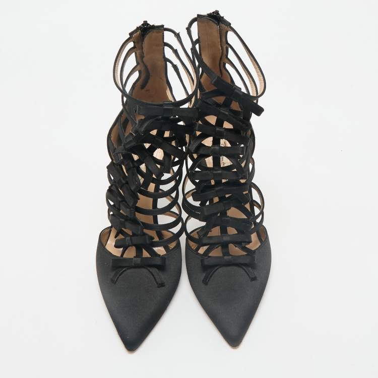 Pre Owned Oscar de la Renta Black Satin  Strappy  Pumps Size 38