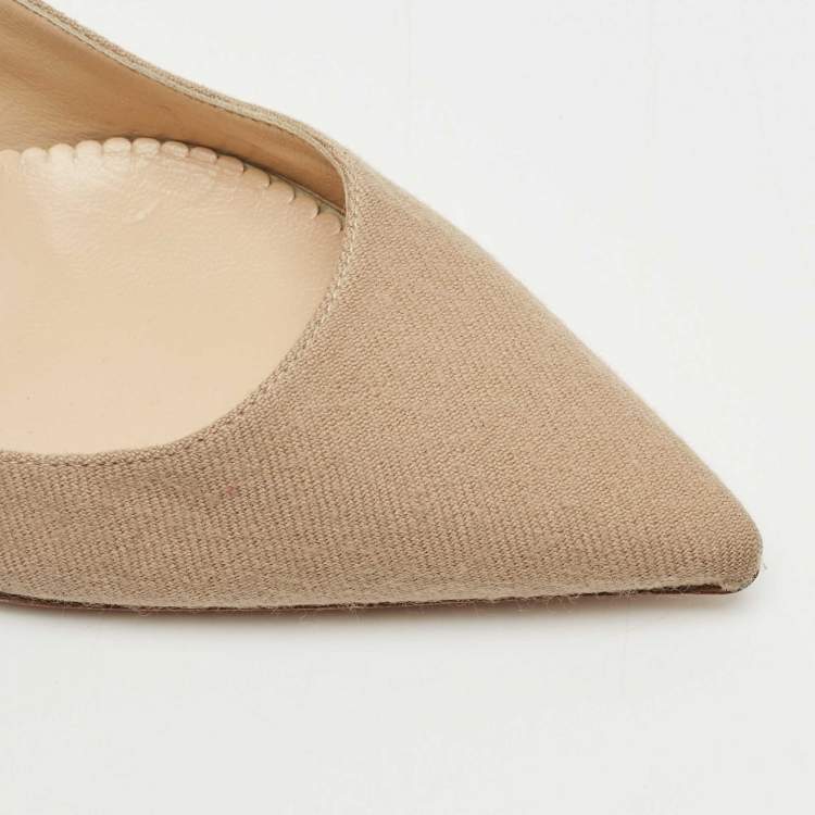 Pre Owned Oscar de la Renta Beige Canvas Pointed Toe Pumps Size 40