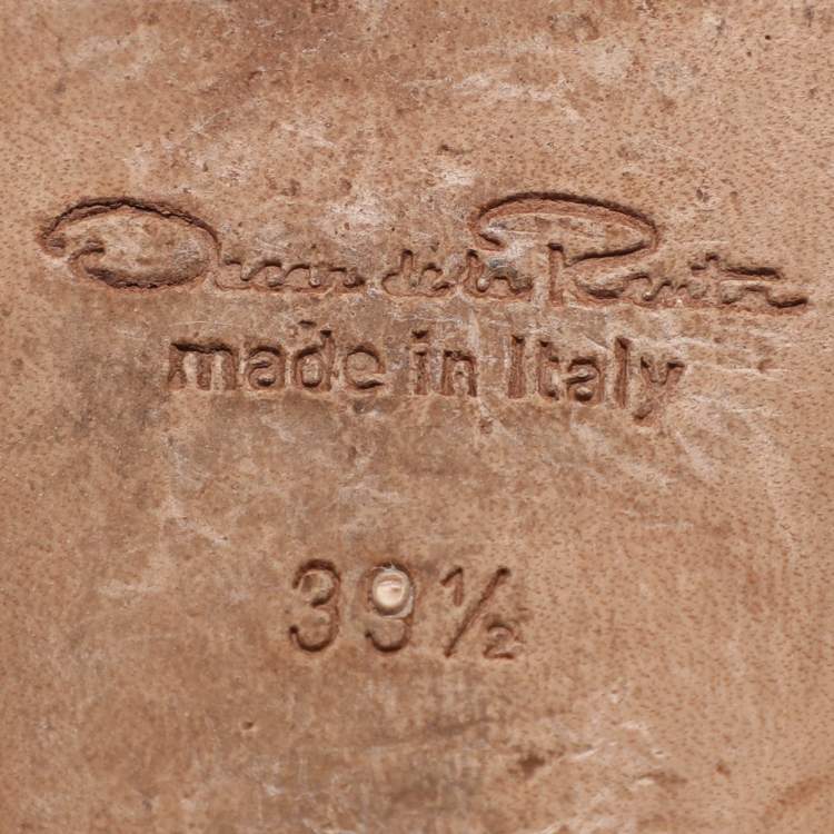 Pre Owned Oscar de la Renta Green Leather Begonia Chain Flats Size 39.5