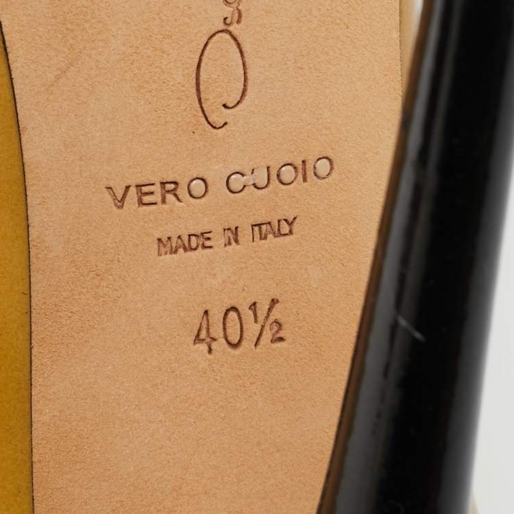 Pre Owned Oscar de la Renta Yellow Patent Leather Round Toe Platform Pumps Size 40.5