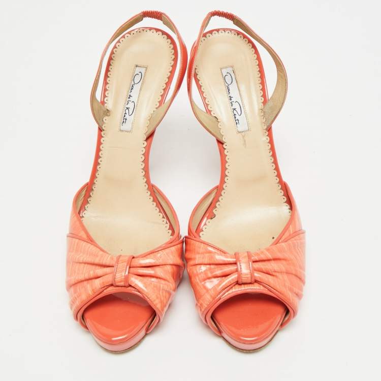 مملوكة مسبقًا Oscar de la Renta Size 40 Orange Patent Leather Slingback Sandals