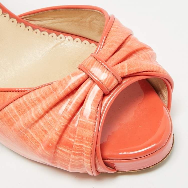 مملوكة مسبقًا Oscar de la Renta Size 40 Orange Patent Leather Slingback Sandals