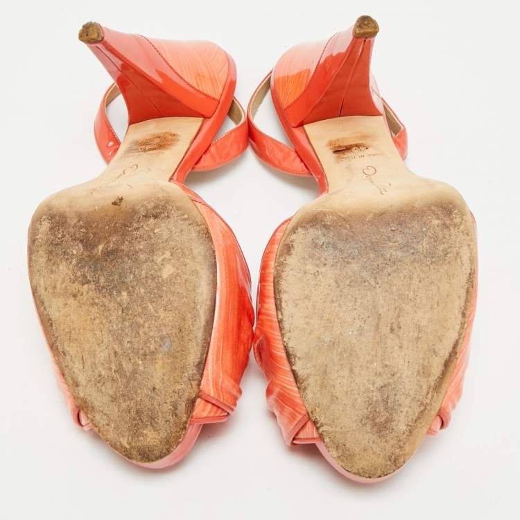 مملوكة مسبقًا Oscar de la Renta Size 40 Orange Patent Leather Slingback Sandals