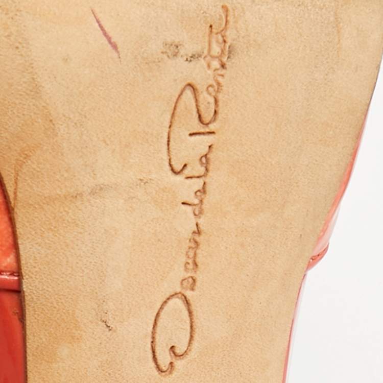 مملوكة مسبقًا Oscar de la Renta Size 40 Orange Patent Leather Slingback Sandals