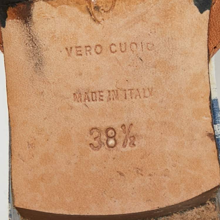 Pre Owned Oscar de la Renta Size 38.5 Tricolor Leather and Fabric Embellished Flat Mules 