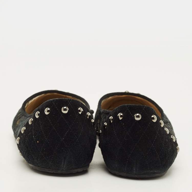مملوكة مسبقًا Oscar de la Renta Size 41 Black Lace and Suede Ballet Flats