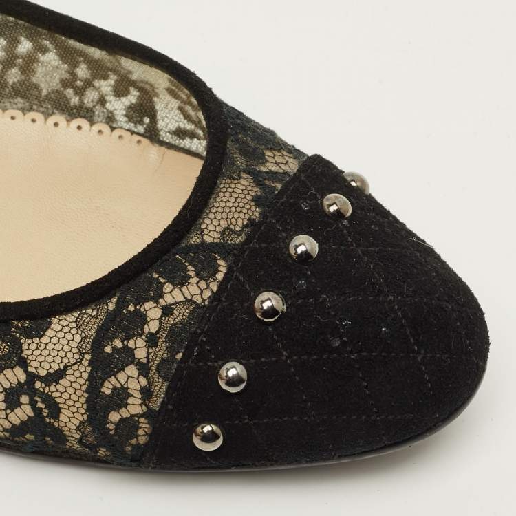 مملوكة مسبقًا Oscar de la Renta Size 41 Black Lace and Suede Ballet Flats