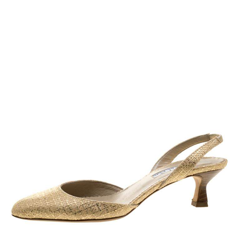 Pre Owned Oscar De La Renta Beige/Gold Jute Samie Slingback Sandals Size 36