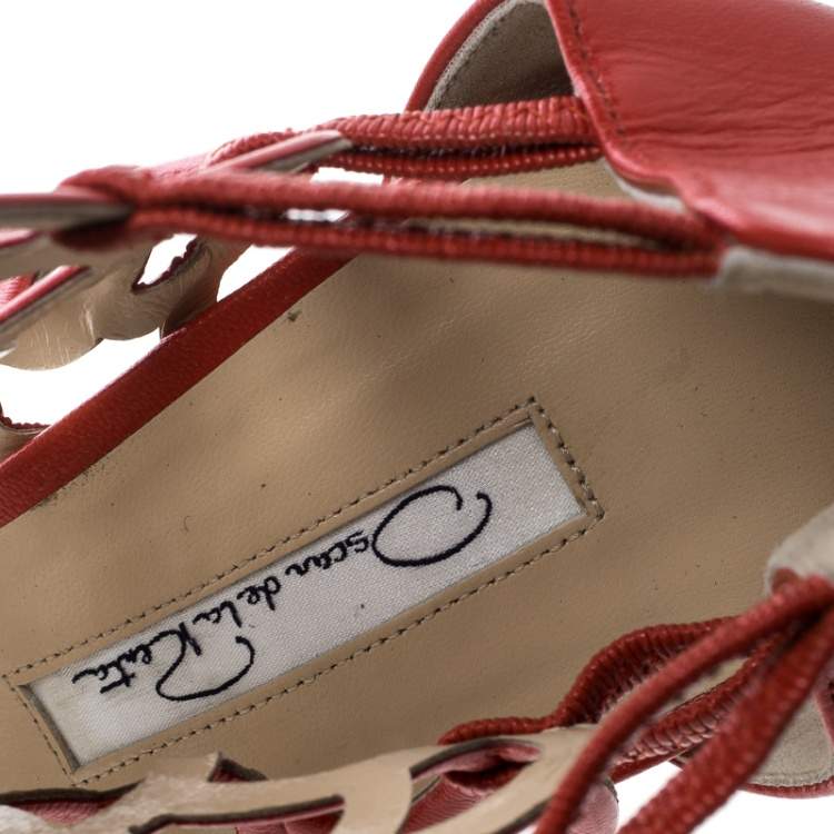 Pre Owned Oscar de la Renta Orange Leather Gladia Cutout Sandals Size 41.5