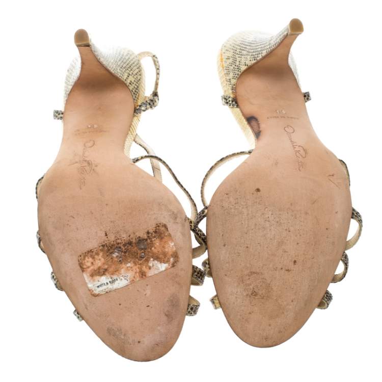 Pre Owned Oscar De La Renta Beige Snakeskin Strappy Sandals Size 38