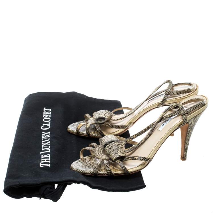 Pre Owned Oscar De La Renta Beige Snakeskin Strappy Sandals Size 38