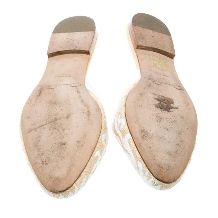 Pre Owned Oscar De La Renta Two Tone Raffia Flat Spanish Mules Size 38