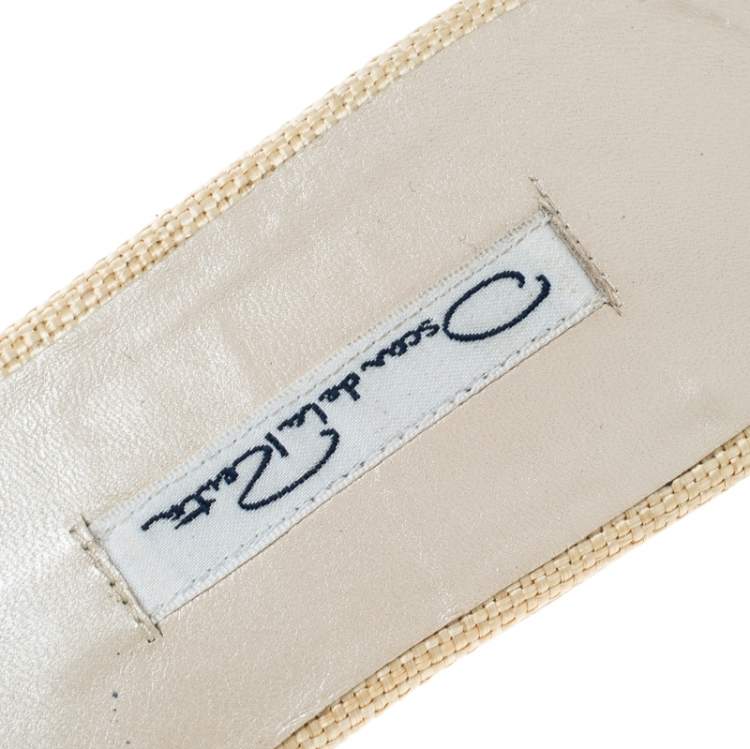 Pre Owned Oscar De La Renta Two Tone Raffia Flat Spanish Mules Size 38