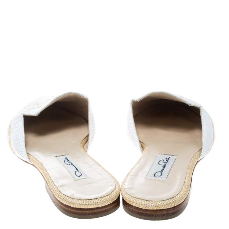 Pre Owned Oscar De La Renta Two Tone Raffia Flat Spanish Mules Size 38