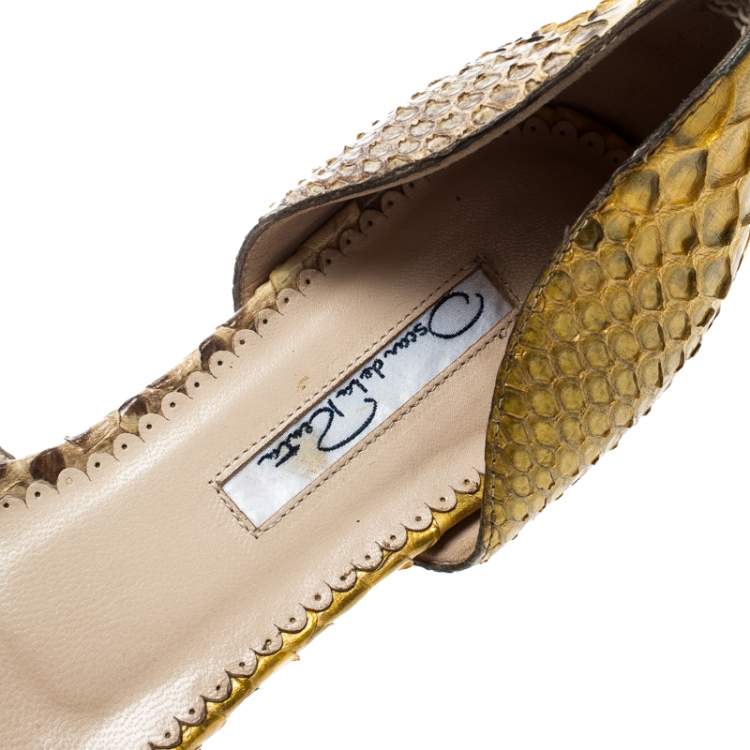 Pre Owned Oscar De La Renta Yellow Python Flat Sandals Size 36