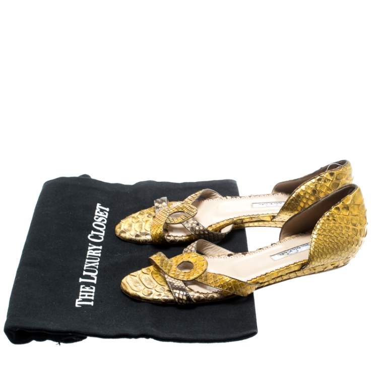 Pre Owned Oscar De La Renta Yellow Python Flat Sandals Size 36