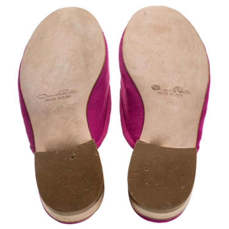 Pre Owned Oscar de la Renta Pink Canvas Flat Mules Size 40