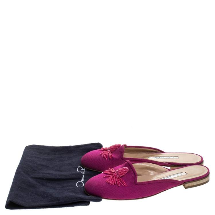 Pre Owned Oscar de la Renta Pink Canvas Flat Mules Size 40