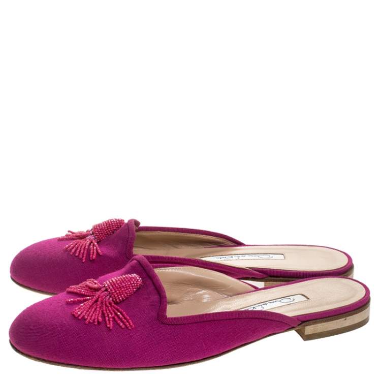 Pre Owned Oscar de la Renta Pink Canvas Flat Mules Size 40