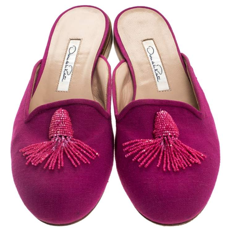Pre Owned Oscar de la Renta Pink Canvas Flat Mules Size 40