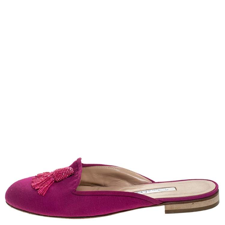 Pre Owned Oscar de la Renta Pink Canvas Flat Mules Size 40