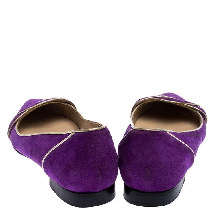 Pre Owned Oscar de la Renta Purple Twisted Suede Pointed Toe Ballets Flats Size 37.5