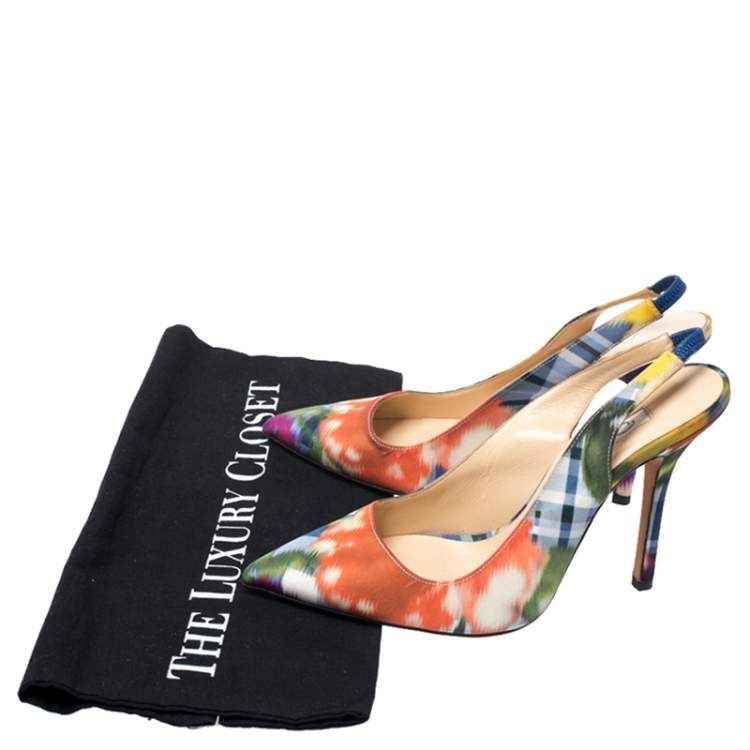 Pre Owned Oscar de la Renta Multicolor Abstract Print Satin Pointed Toe Sandals Size 36