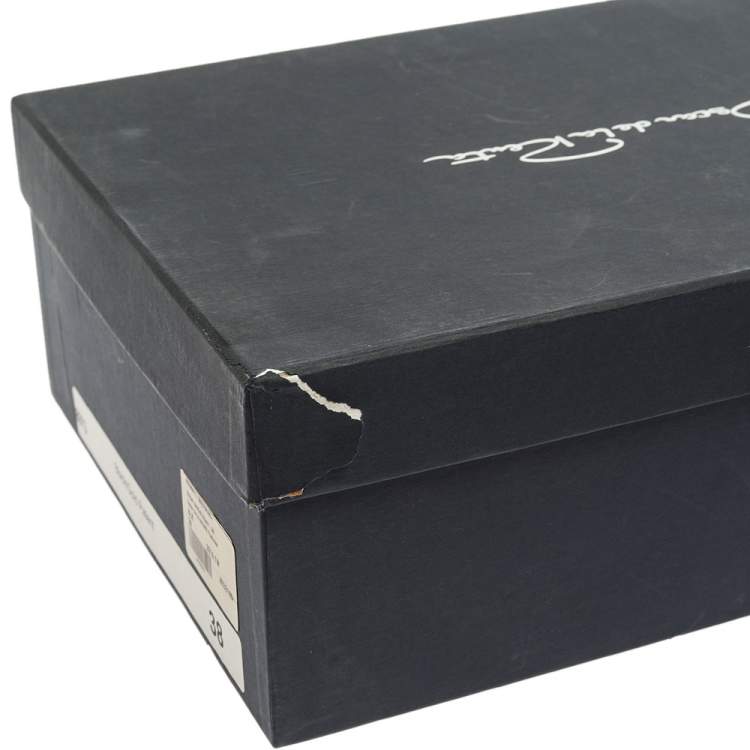 Pre Owned Oscar de la Renta Black Lace And Suede Platform Studded Peep Toe Zipper Sandals Size 38