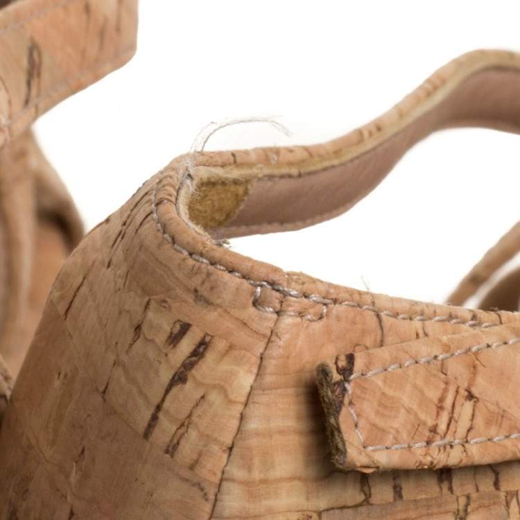 Pre Owned Oscar de la Renta Beige Cork Espadrille Platform Wedge Sandals Size 36