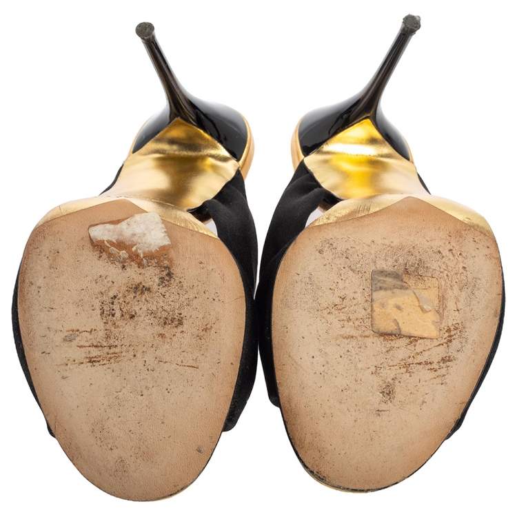 Pre Owned Oscar de la Renta Black Satin Glenn Mules Size 37