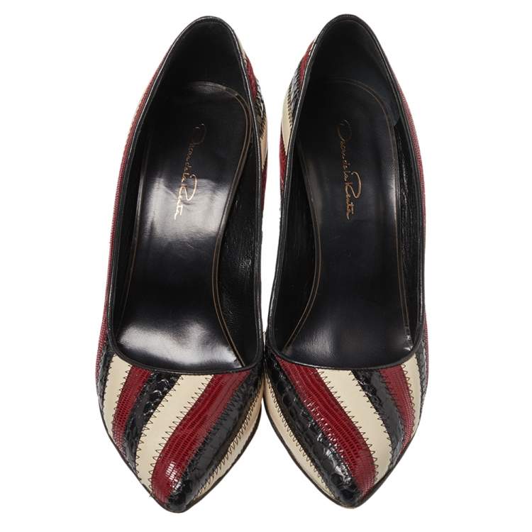 Pre Owned Oscar De La Renta Multicolor Python Embossed Leather Fallon Stripe Pumps Size 39