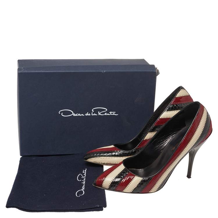 Pre Owned Oscar De La Renta Multicolor Python Embossed Leather Fallon Stripe Pumps Size 39