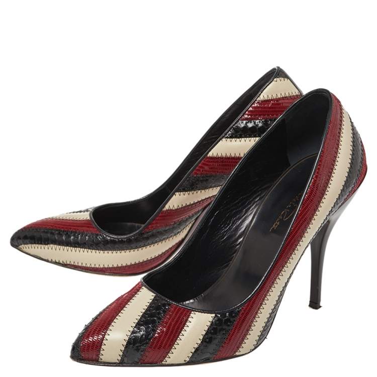 Pre Owned Oscar De La Renta Multicolor Python Embossed Leather Fallon Stripe Pumps Size 39
