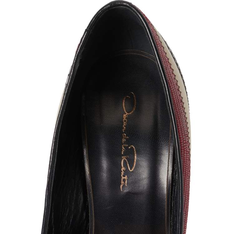 Pre Owned Oscar De La Renta Multicolor Python Embossed Leather Fallon Stripe Pumps Size 39
