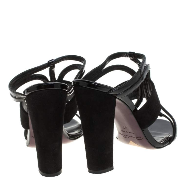 Pre Owned Oscar De La Renta Black Patent Leather And Suede Strappy Sandals Size 37