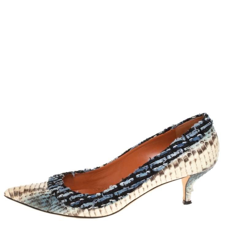 Pre Owned Oscar de la Renta Multicolor Python Embossed Leather And Fabric Pointed Toe Pumps Size 39.5