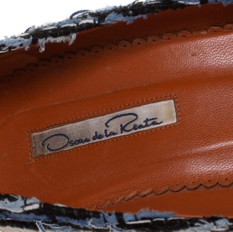 Pre Owned Oscar de la Renta Multicolor Python Embossed Leather And Fabric Pointed Toe Pumps Size 39.5