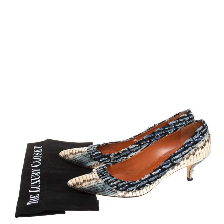 Pre Owned Oscar de la Renta Multicolor Python Embossed Leather And Fabric Pointed Toe Pumps Size 39.5
