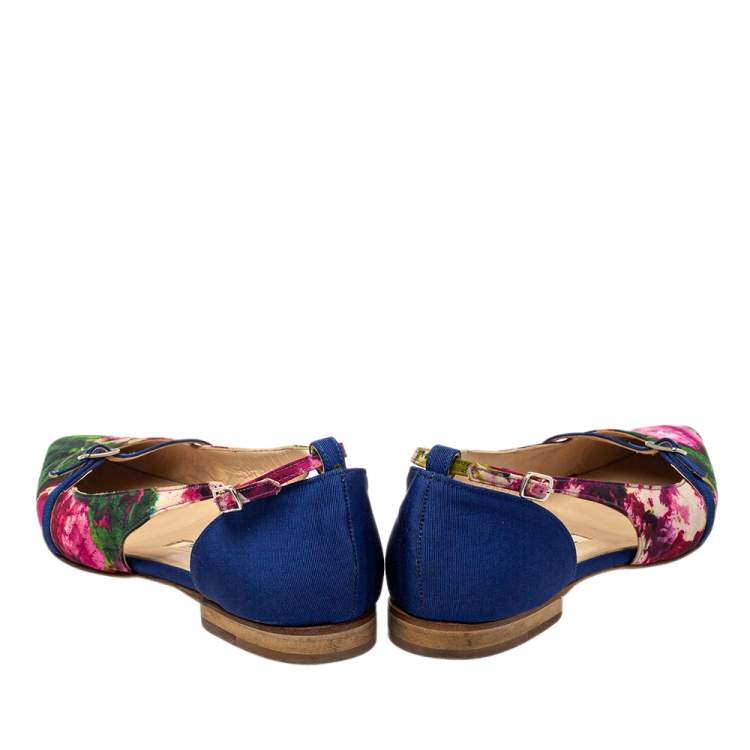 Pre Owned Oscar de la Renta Multicolor Canvas Pointed Toe Ballets Flats Size 37