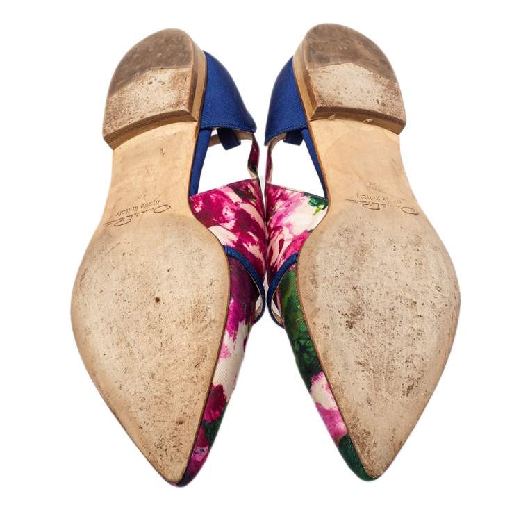 Pre Owned Oscar de la Renta Multicolor Canvas Pointed Toe Ballets Flats Size 37