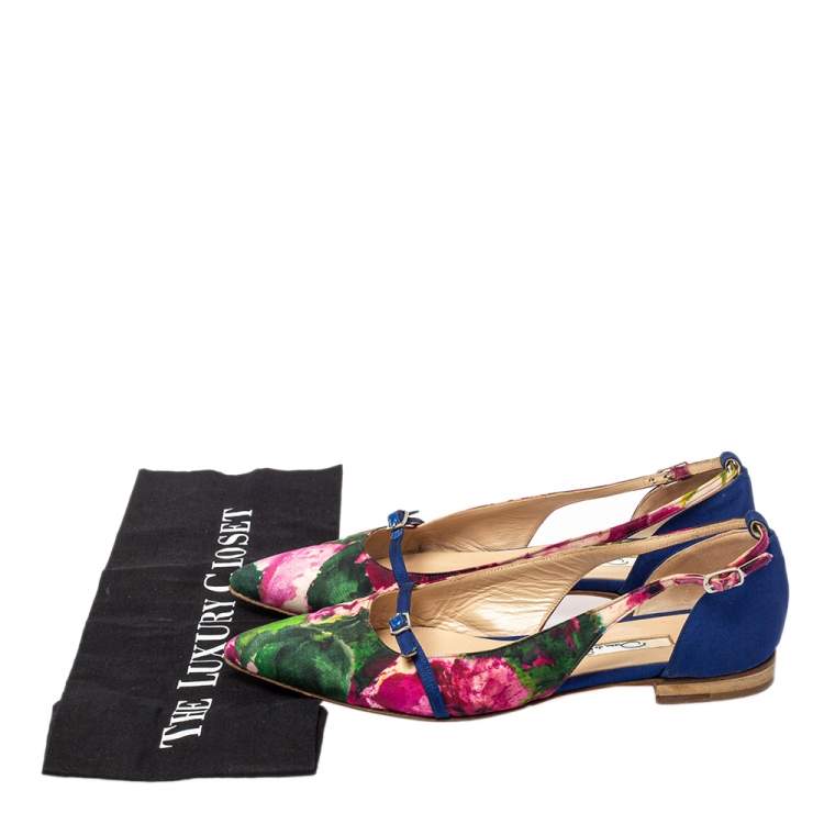 Pre Owned Oscar de la Renta Multicolor Canvas Pointed Toe Ballets Flats Size 37
