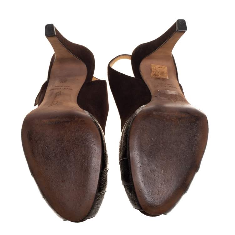 Pre Owned Oscar de la Renta Brown Suede And Leather Slingback Sandals Size 39
