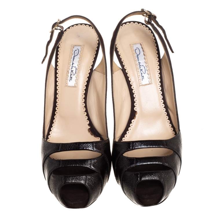 Pre Owned Oscar de la Renta Brown Suede And Leather Slingback Sandals Size 39