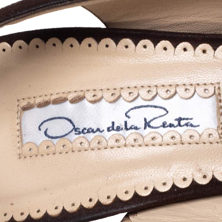 Pre Owned Oscar de la Renta Brown Suede And Leather Slingback Sandals Size 39