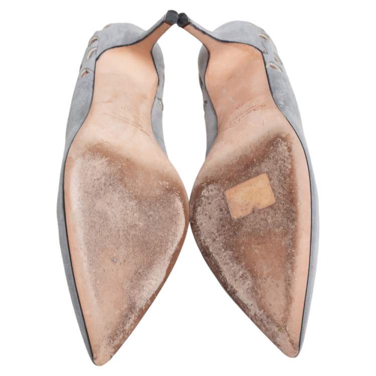 Pre Owned Oscar De La Renta Grey Suede Pointed Toe Cut Out Pumps Size 40