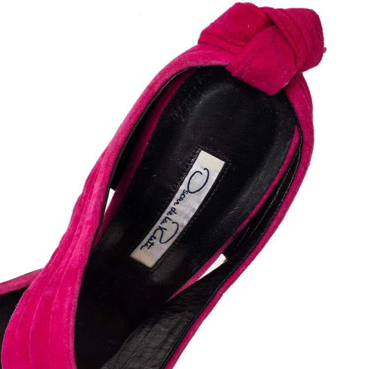 مملوكة مسبقًا Oscar de la Renta Pink Suede Sandy Bow Detail Sandals Size 38.5