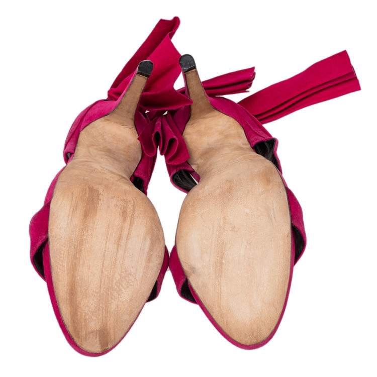 مملوكة مسبقًا Oscar de la Renta Pink Suede Sandy Bow Detail Sandals Size 38.5