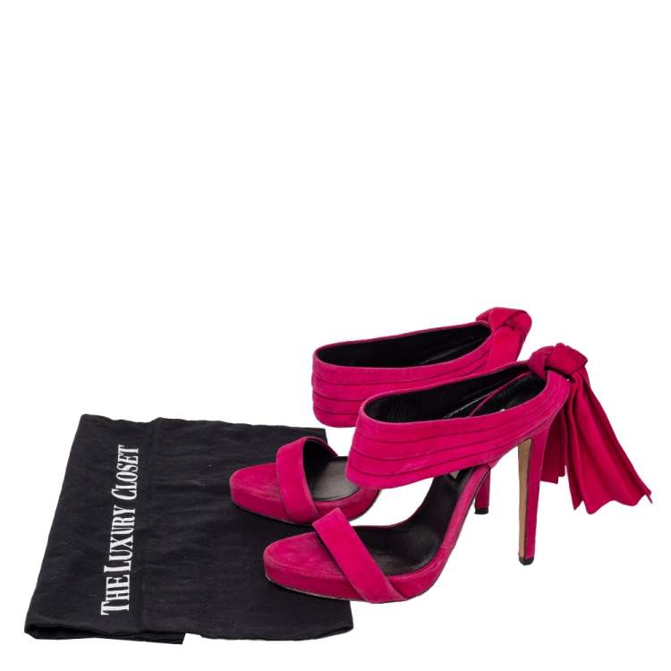 مملوكة مسبقًا Oscar de la Renta Pink Suede Sandy Bow Detail Sandals Size 38.5