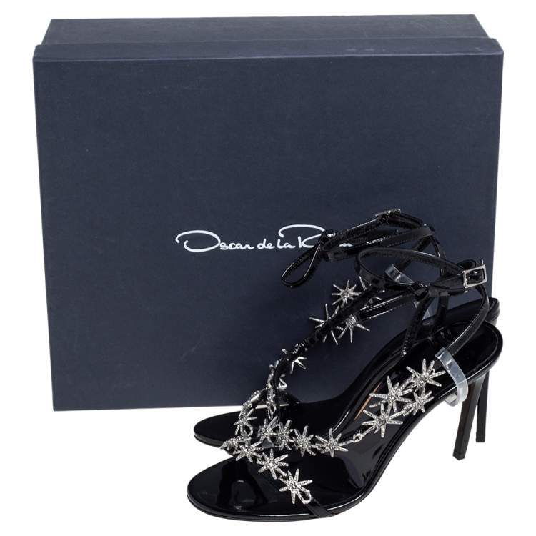 Pre Owned Oscar de la Renta Black Patent Leather Star Embellished Sandals Size 36