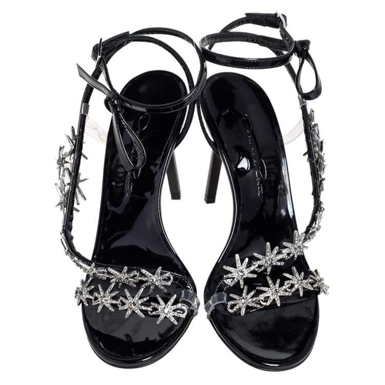 Pre Owned Oscar de la Renta Black Patent Leather Star Embellished Sandals Size 36